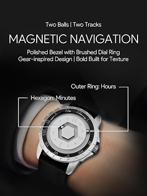 EUTOUR Magnetic Watches for Men, Unique No Hand Design with Gliding Magnet Balls Analog Display, 42mm Roman Numerals Dial with 22mm Steel Strap, 5ATM, Mens Fashion Accessories for Daily Outfit, Black