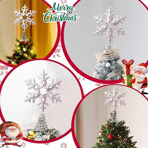Miniatura 9 de Decoración para árbol de Navidad, 13.25 x 8.25 pulgadas, decoración de árbol de metal plateado con purpurina para decoración del árbol de Navidad,