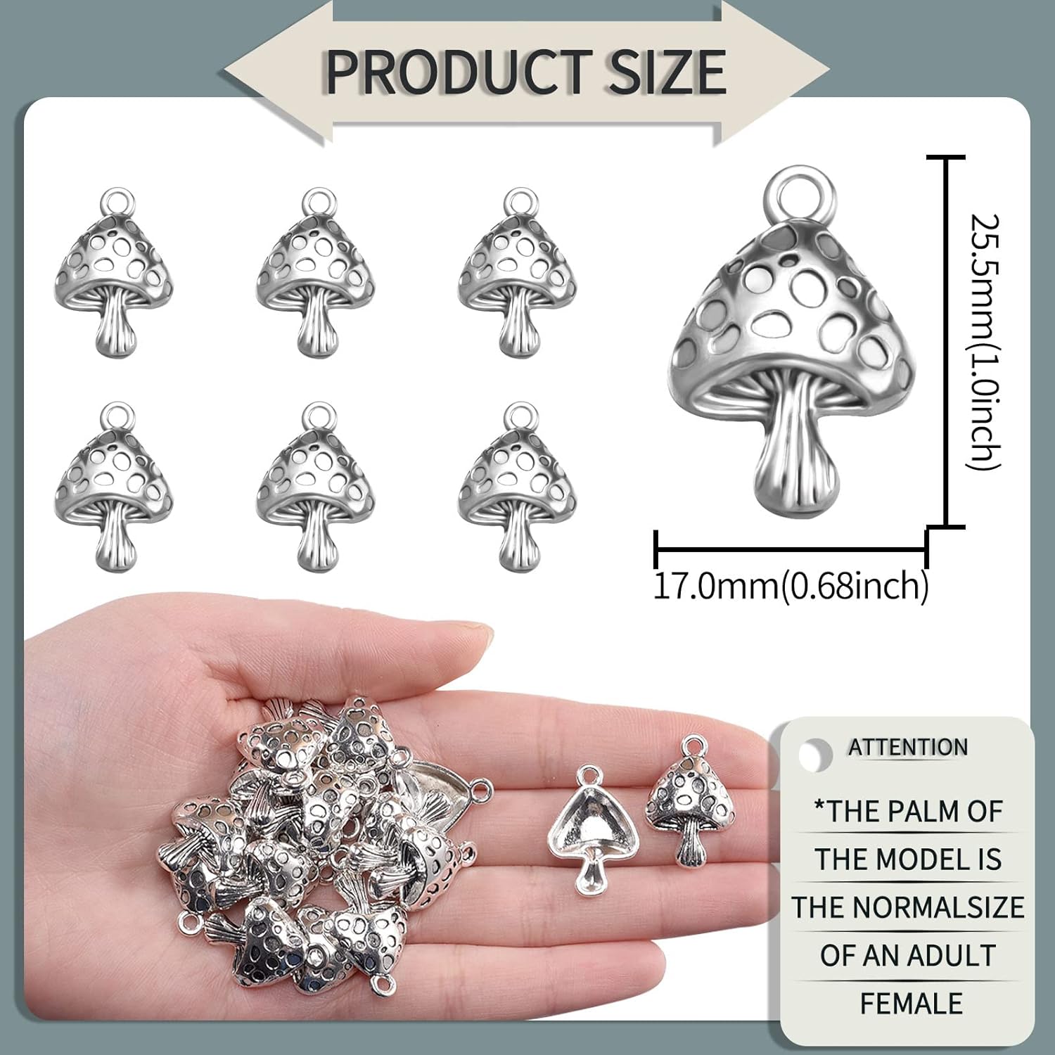 30pcs Antique Silver Mushroom Charms Craft Supplies Pendants Beads Charms Pendants for Crafting Jewelry Findings Making Accessory for DIY Necklace Bracelet 17mmx26mm(A565) - Image 2