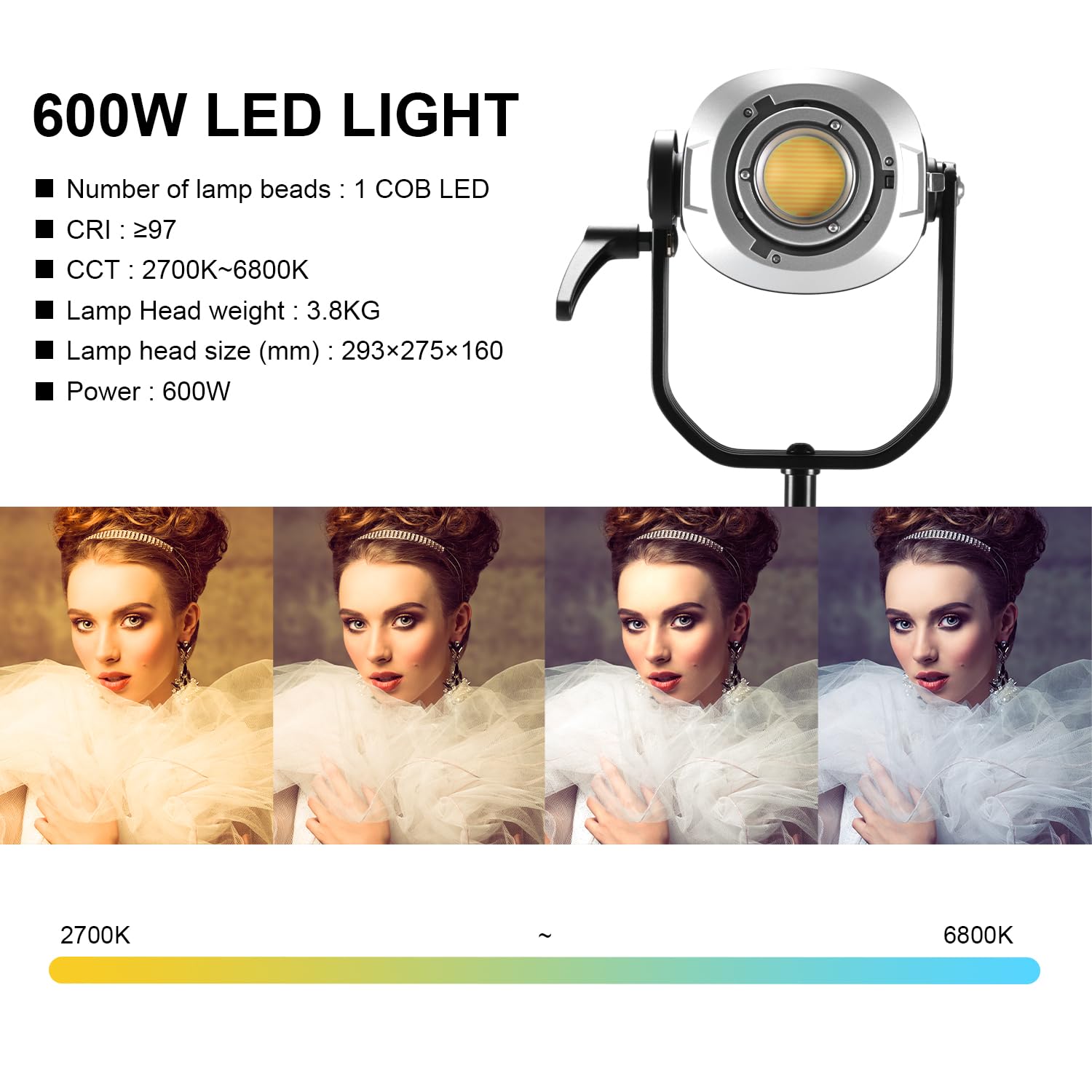 GVM 600W Lampe vidéo LED COB Bicolore avec contrôle APP/DMX, 2700K à 7500K, 128000Lux/1m, Photographie Continue pour Studio, Film, Enregistrement vidéo, Youtube, lumière Photo CRI97+