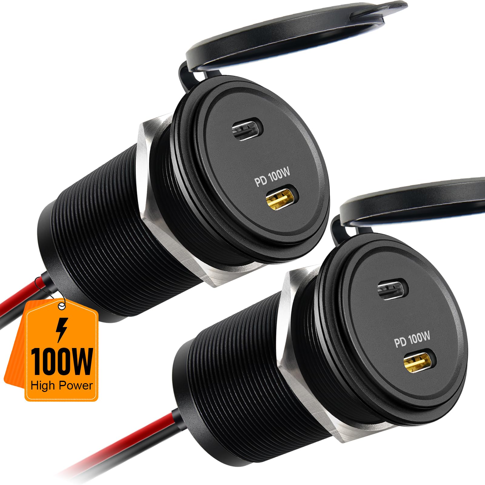 Presa USB C 12V 100W PD& 20W PD, Alluminio Camper Auto Presa USB Caricatore, Carica Rapida per Laptop Roulotte Barca Camion (2 Pcs)