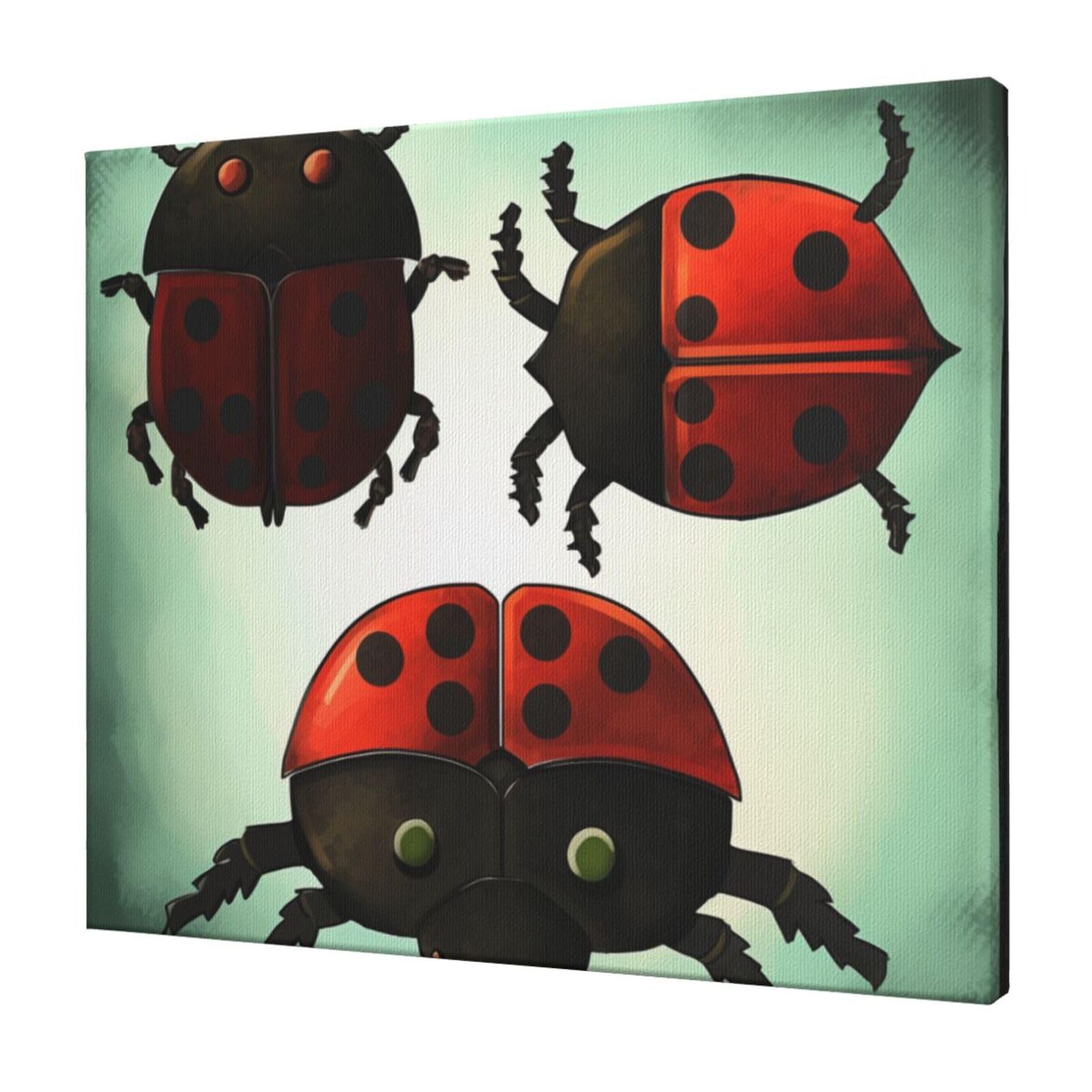 YKLJG ladybug cartoon Printed Wall Art Canvas Prints 60x50 CM Wooden Framed Picture Painting Artwork for Bedroom Kitchen Home Office Decor