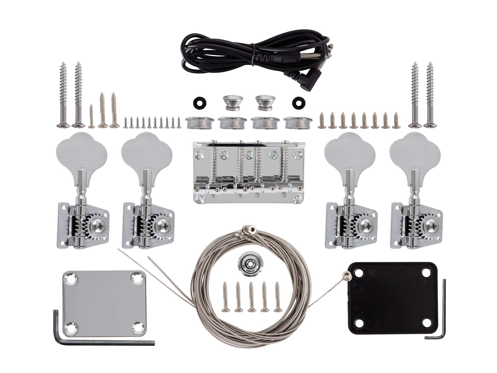Rocktile E-Bass Bausatz PB-Style - DIY E-Bass Komplettbausatz inklusive Elektronik - Paulownia Korpus - Ahorn Hals - Palisander Griffbrett - Split-Coil Pickup - Natur