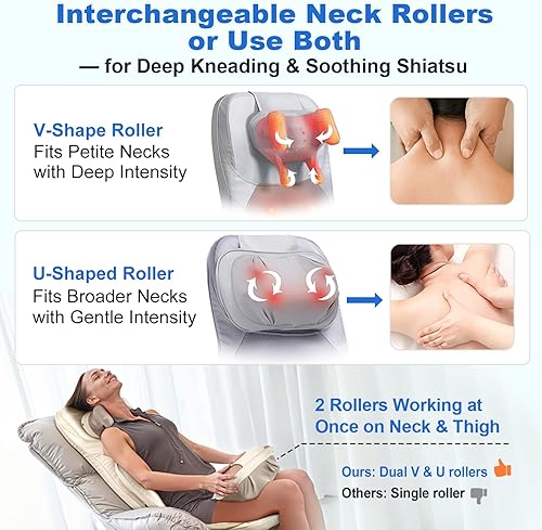 Miniatura 3 de Shiatsu - Cojín de masaje de cuello y espalda con calor, amasado 4D, vibración y diseño de doble cuello, intensidad y altura ajustables, ayuda con