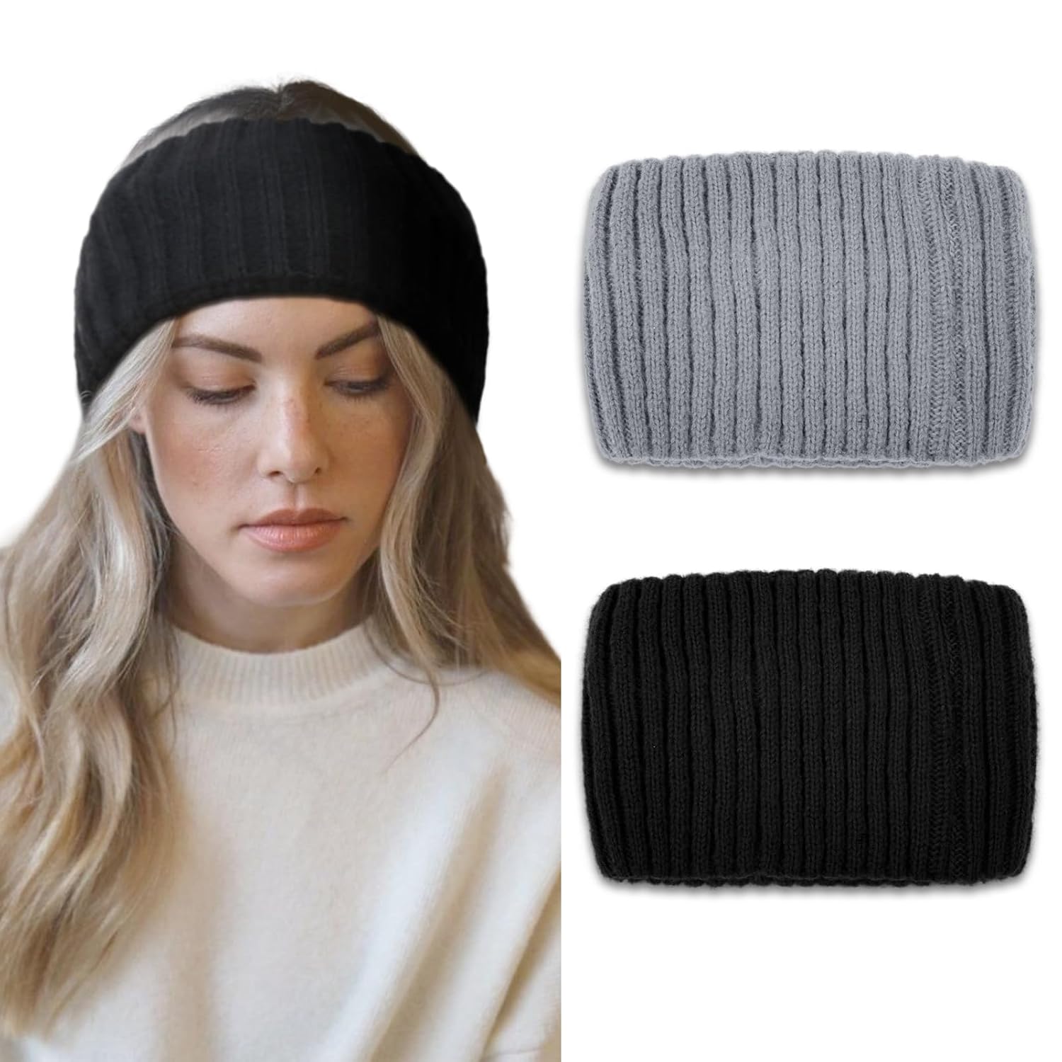 AKTVSHOW 2 Packs Knit Headbands for Women Winter Ear