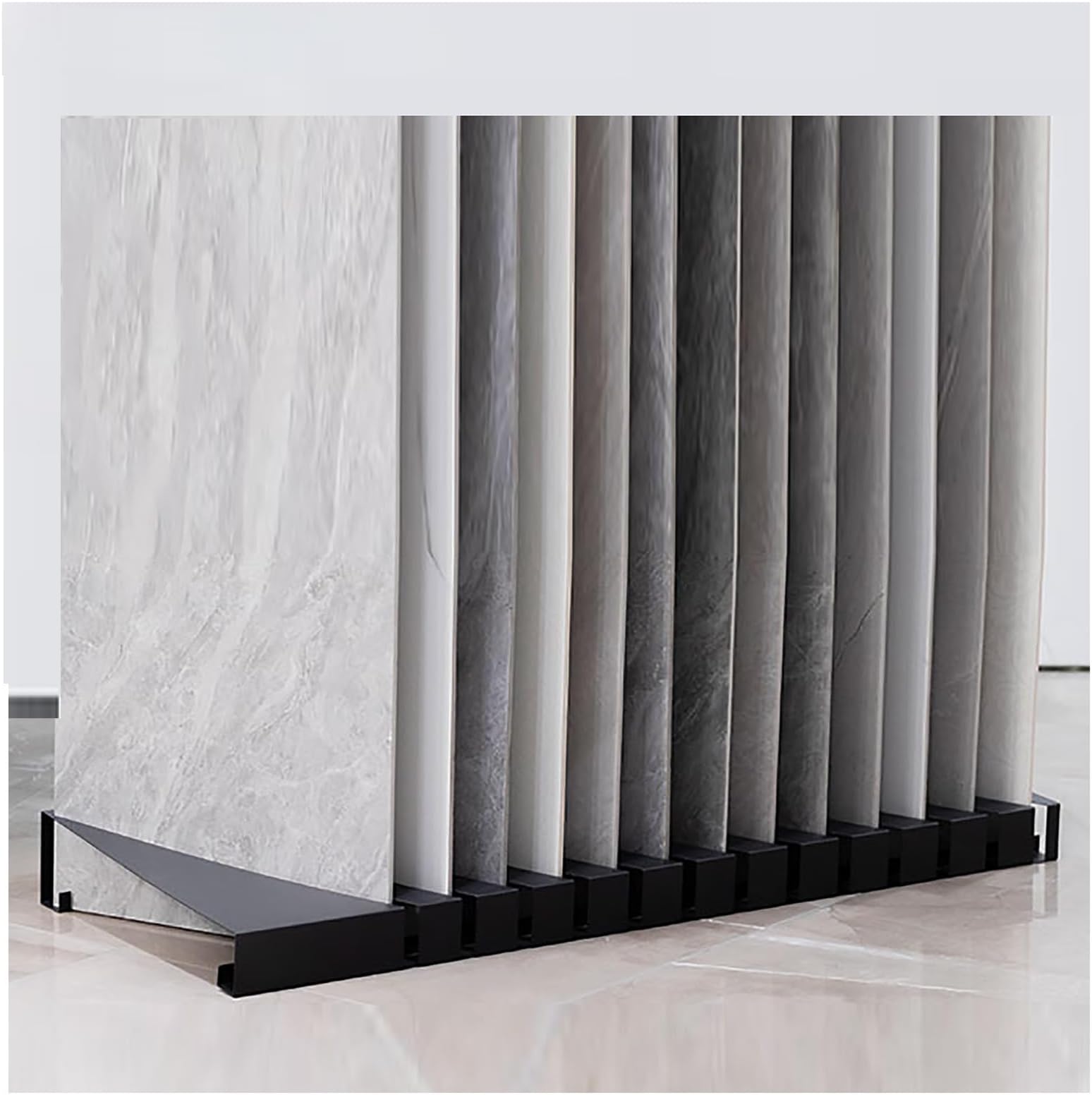 Oblique Insertion Display Rack, Floor Tile Display Rack, building material sample display rack，Vertical Stone And Floor Tile Sample Rack, Floor Standing Large Wooden Plate Display Stands(Black,40x10cm