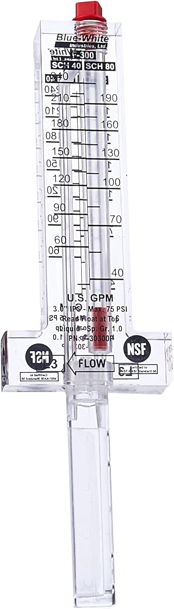 Caudalímetro Azul-Blanco para Tubería de PVC de 3", Instalación Horizontal