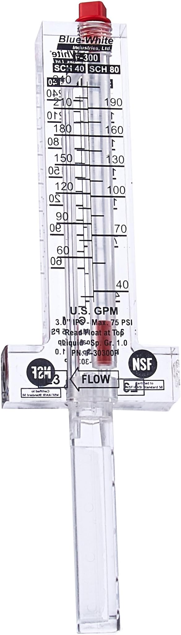Blue-White Flowmeter for 3" PVC Pipe, Horizontal Installation