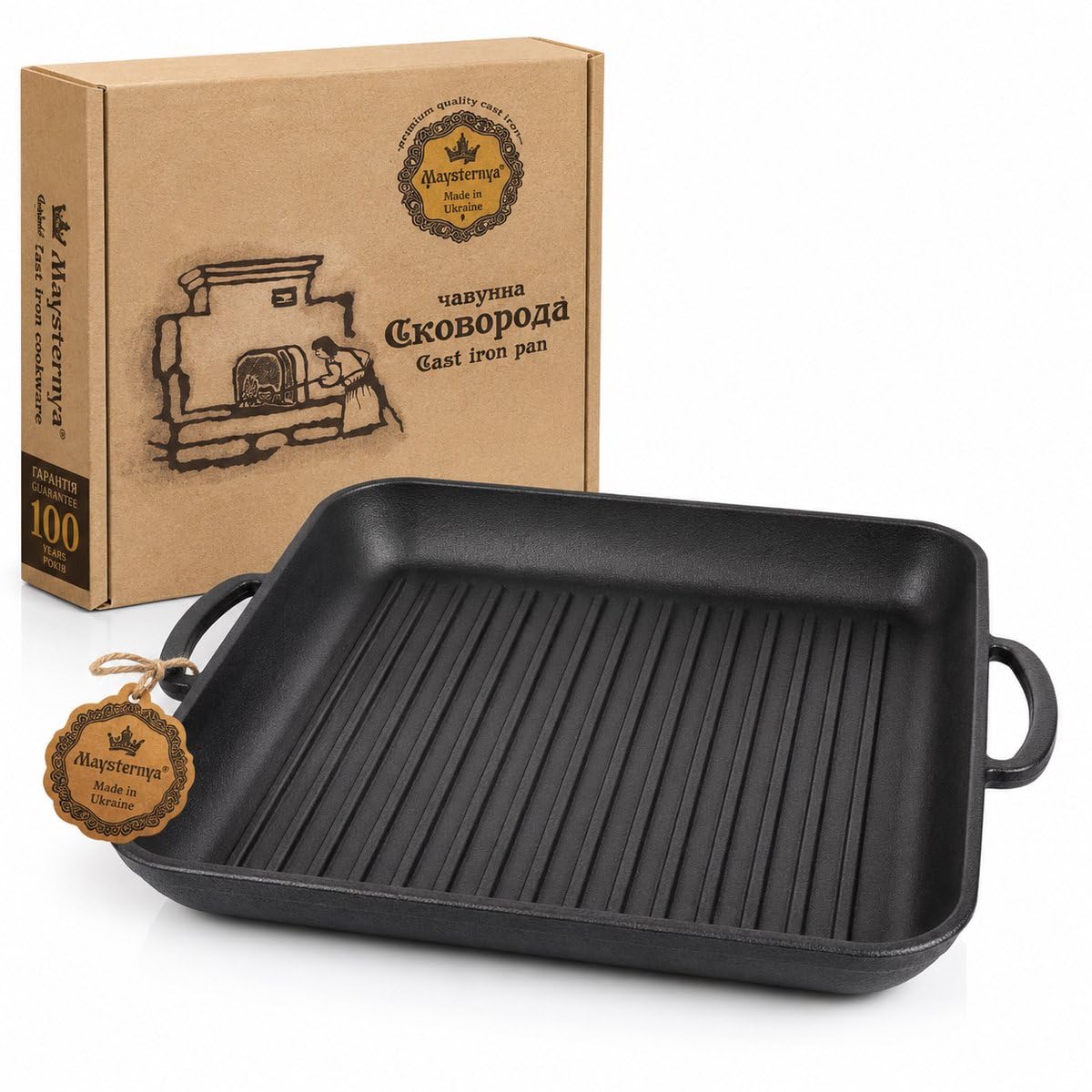 Piastra Grill in Ghisa 35x35 cm – Adatta per Induzione, BBQ e Gas – Senza PFAS – Accessorio Grill – Piastra Quadrata – Nera