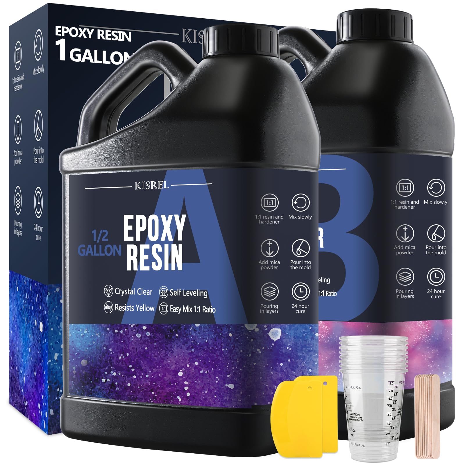 1Gallon Epoxy Resin Kit,Clear Resin No Yellowing No Bubble for Molds&amp;Craft