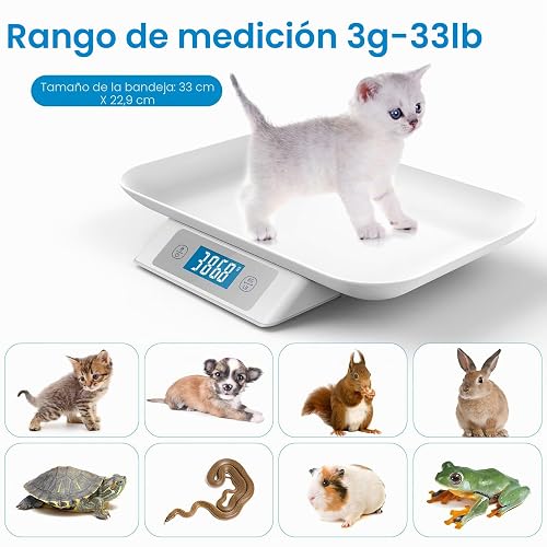 MINDPET-MED Digitale Haustierwaage für Kleintiere,Genauigkeit1g,Messbereich15kg/33Ib, Einheit g/lb/oz/tl/ml