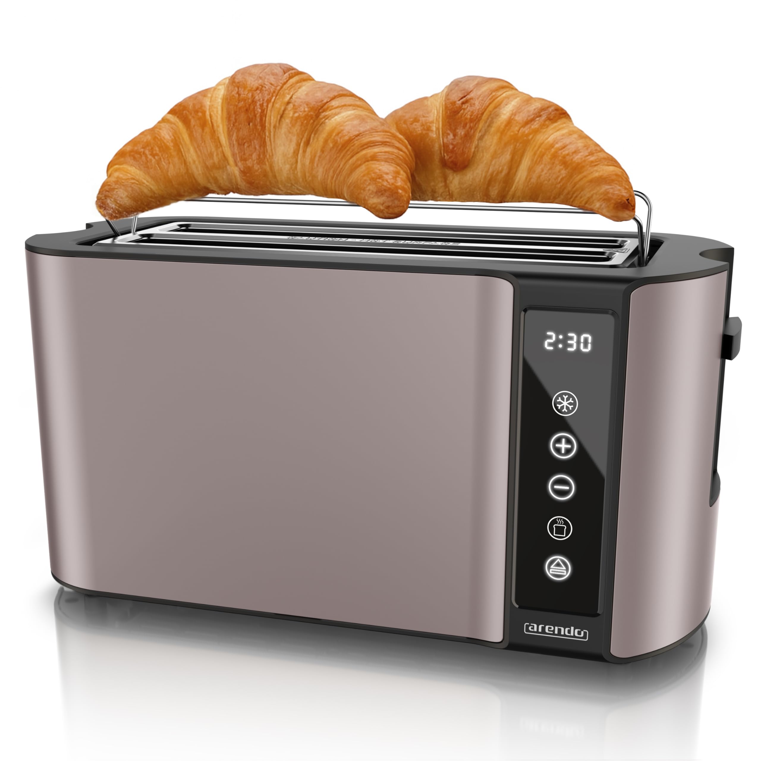 Arendo - Edelstahl Toaster Langschlitz 4 Scheiben- Touchscreen – Doppelwandgehäuse – 1500 W – Integrierter Brötchenaufsatz – 7 Bräunungsgrade – Brotzentrierung – Restzeitanzeige – Memoryfunktion