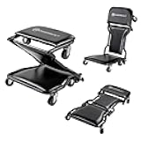 42-Inch Triplex Folding Creeper, Rolling Seat, and Brake Stool, All-in-One Adjustable Roller Garage Chair, Lay Down or Sit, Black 620469