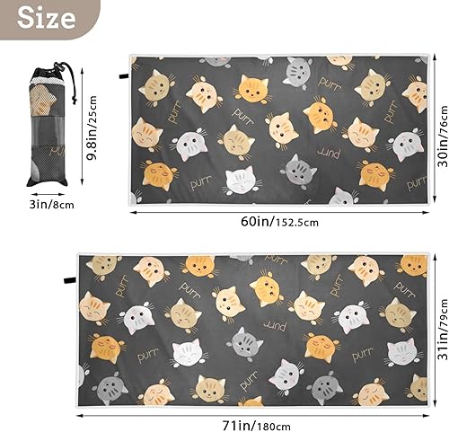 Miniatura 4 de Toalla de playa de microfibra de secado rápido con diseño de gatos, toalla de viaje de gran tamaño a prueba de arena, para adultos, mujeres,