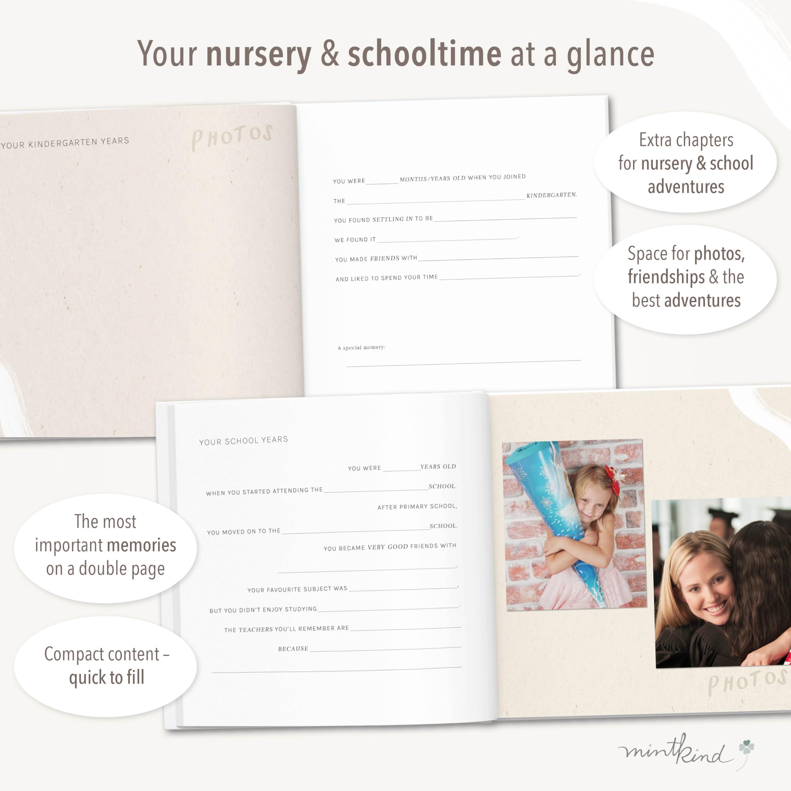 mintkind Baby Memory Journal – 18-Year Milestone Keepsake Book in Sage Green Linen, Baby Gift Photo Album with Thick Paper and Easy Yearly Entrie
