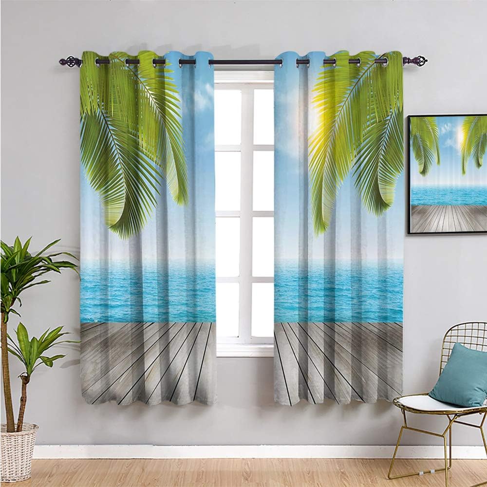 Beach Room Darkened Curtain, Curtains 63 inch Length Tropical Exotic