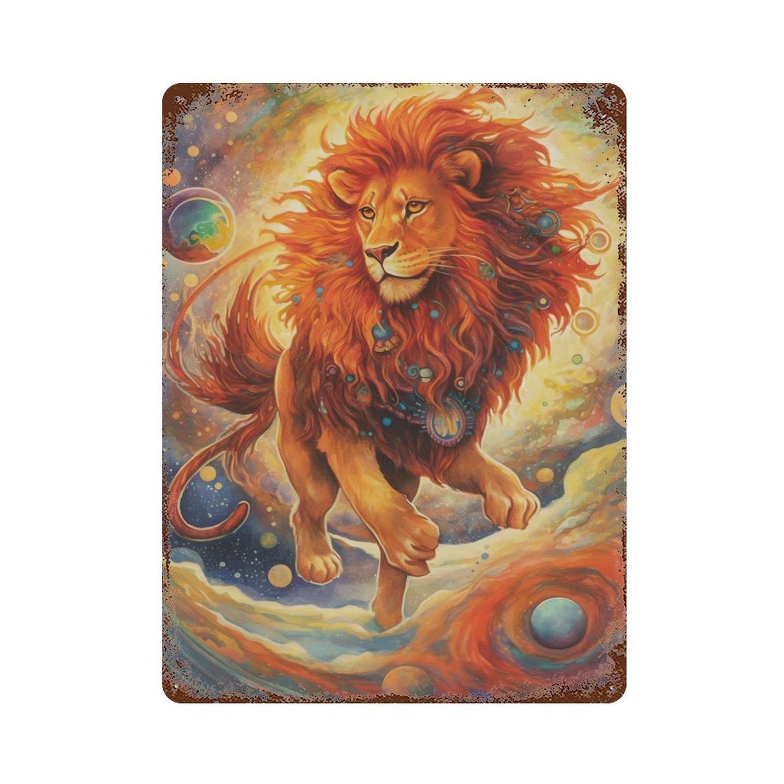 Aged Metal Wall Plaque with Cute Lion Design 15.7"x11.8", for Basement, Hobby Room And Garage Decor, Farmhouse Wall Decor