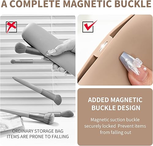Miniatura 4 de Soporte de silicona para brochas de maquillaje de viaje con cierre magnético anticaídas mejorado, estuche organizador de maquillaje, herramientas de