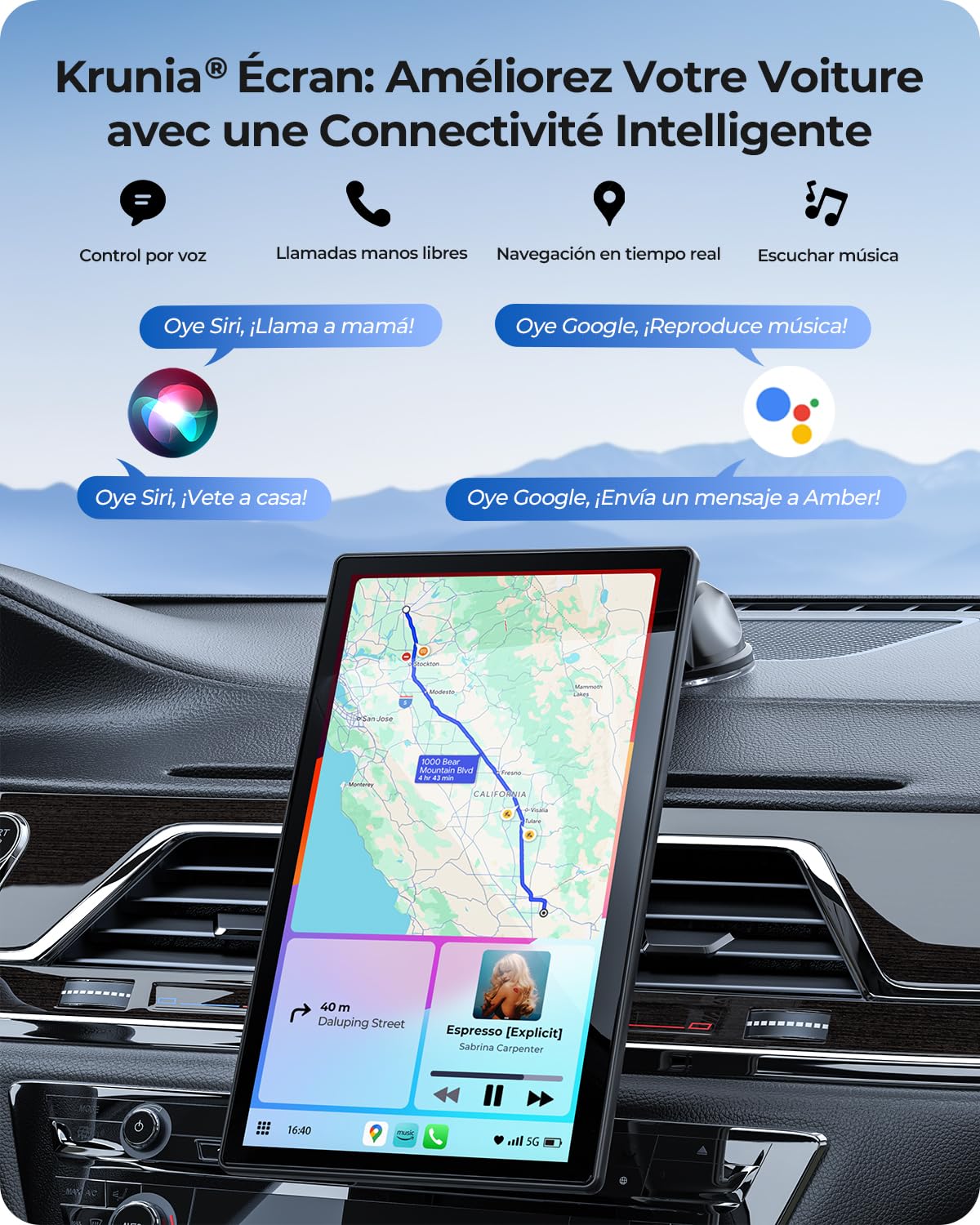 Écran Portable 9'' pour Apple CarPlay & Android Auto, Affichage HD 1024*600, Support Magnétique, Mises à jour OTA, Modes Portrait et Paysage, Caméra de Recul, Bluetooth, Contrôle Vocal, Navigat