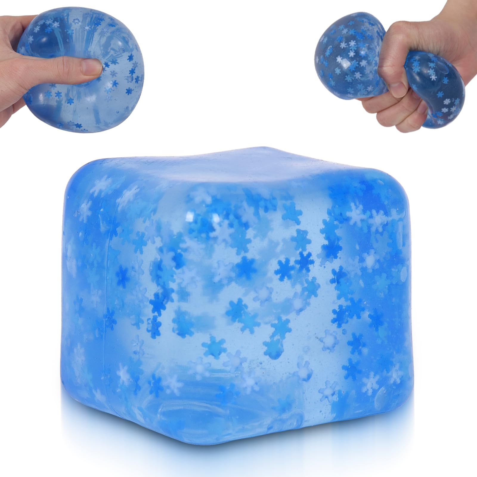 Ssqauvig Snowflake Ice Cube Squishy Toy, Big Size 7cm Stress Relief Fidget Toys for Adults, Sensory Squishy Toys for Anxiety Relief and Focus, Soft Slow Rise Squeeze Toy for Stress (Blue)