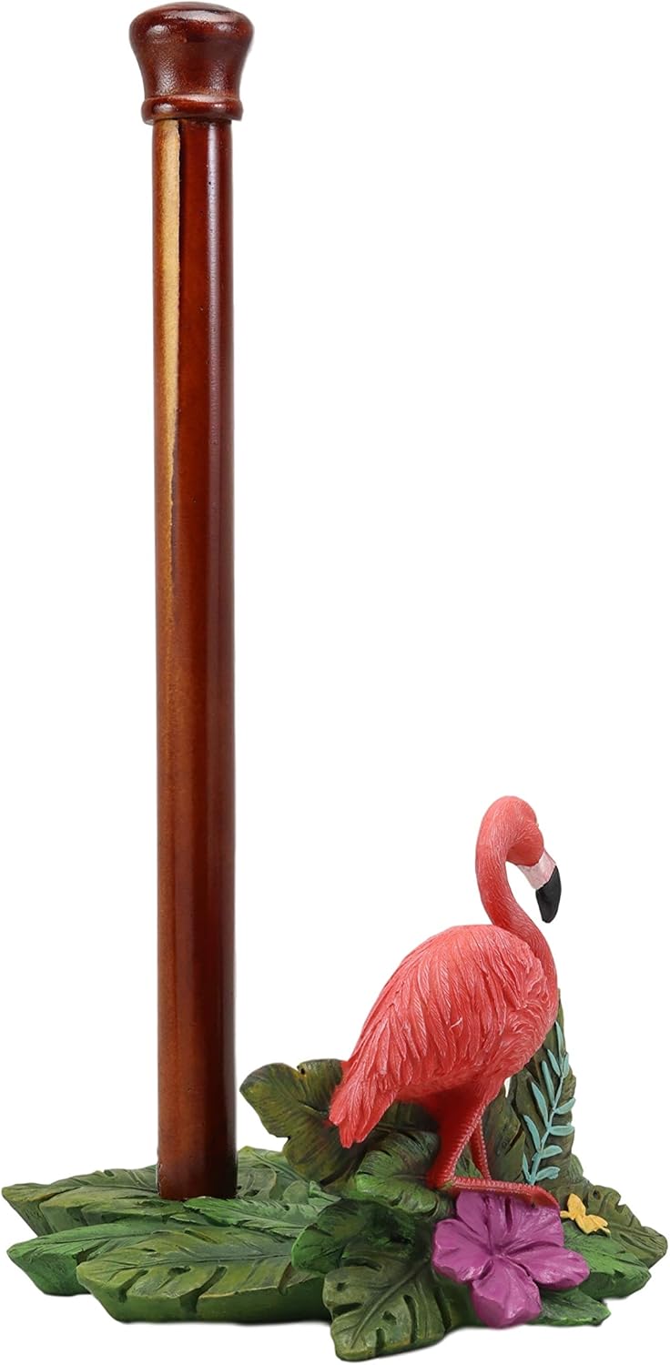 Ebros Gift Tropical Birds of Paradise Graceful Pink Flamingo Kitchen Dining Paper Towel Holder Dispenser 15" High Home Accent Western Decorative Figurine Dinner Table or Bar or Countertop Centerpiece