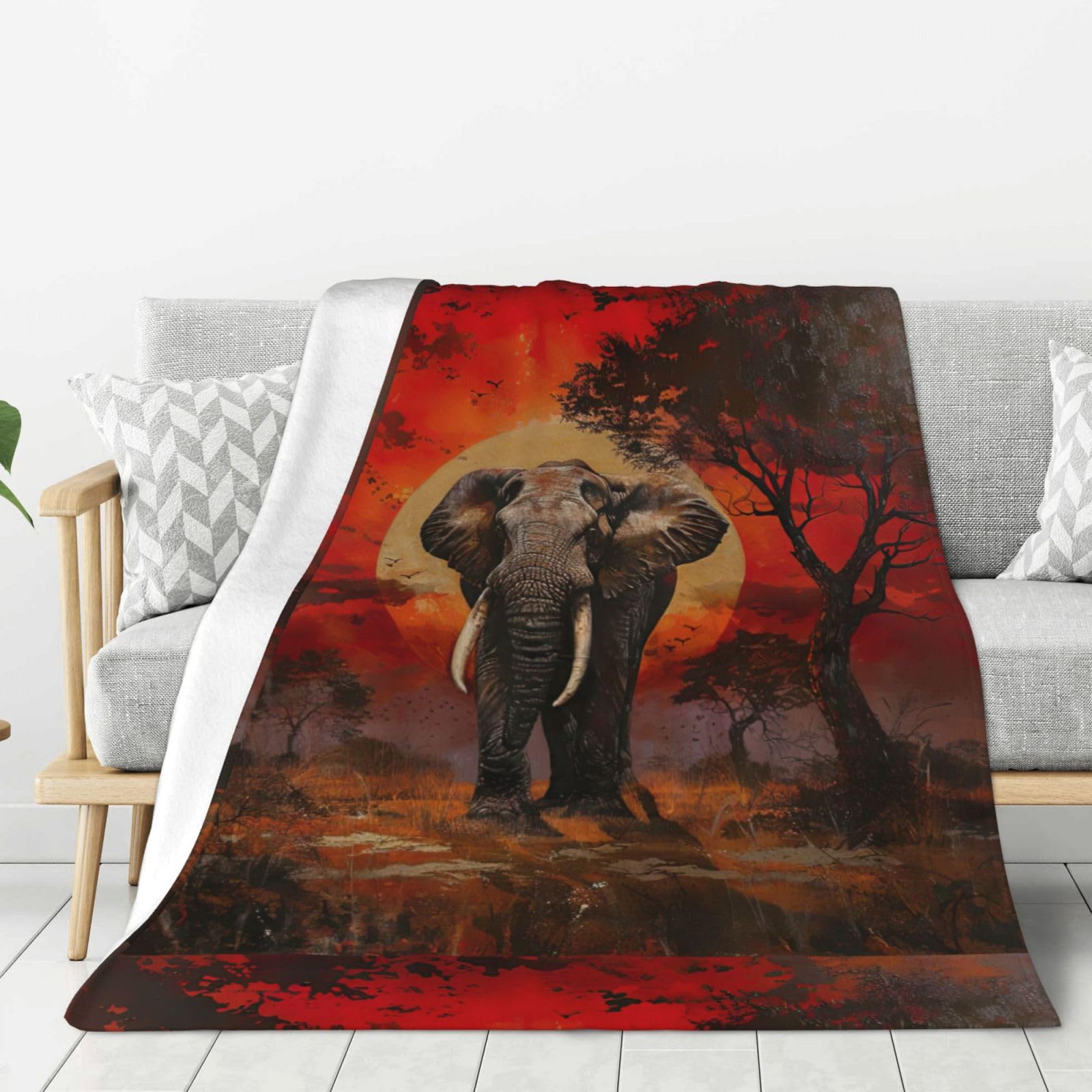 Couverture éléphant douce et grande pour lit et canapé