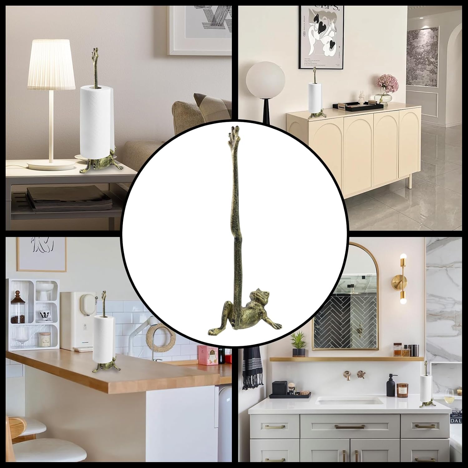 Rustic Frog Toilet Paper Holders,Metal Toilet or Kitchen Paper Holder for Floor or Countertop,Black-Gold