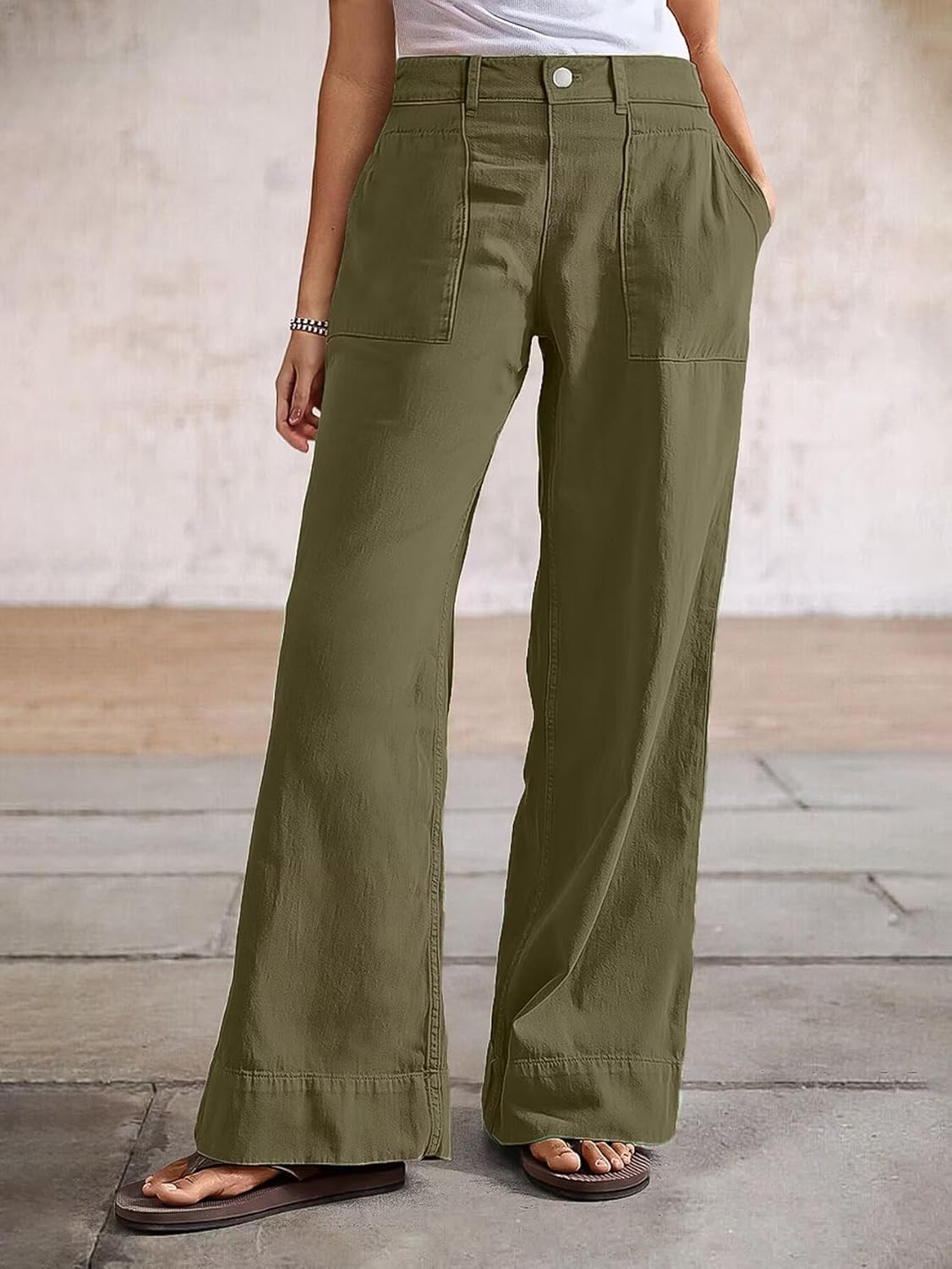 Flamingals Wide Straight Leg Mid Rise Baggy Pocket Denim Jeans Without Belt