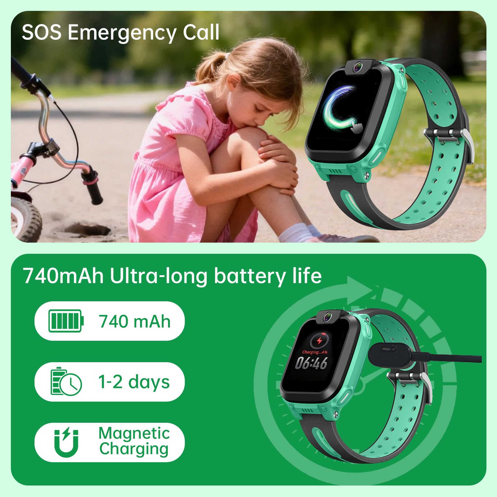 imoo Z1 Reloj Inteligente niño，smartwatch niños con GPS y Llamadas， 4G Smartwatch Niños con Tarjeta SIM y Video HD，IPX8 Reloj Inteligente niño Resistente Agua (Z1, Verde)