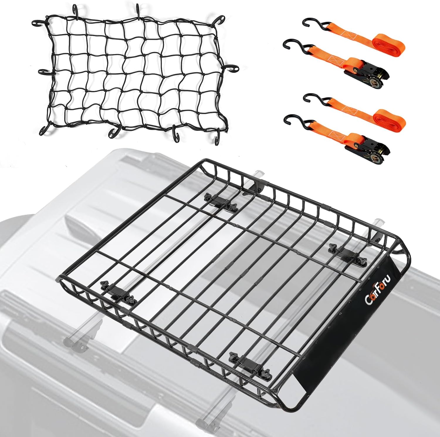 Roof Rack Basket 51? X 36? X 5? Upgraded Universal Rooftop Cargo Basket, Heavy Duty 250LB Cargo Basket Car Roof Basket for SUV, Truck, Cargo Net with Attachment Hooks, 2pcs Ratchet Straps 51" Roof Basket Upgraded