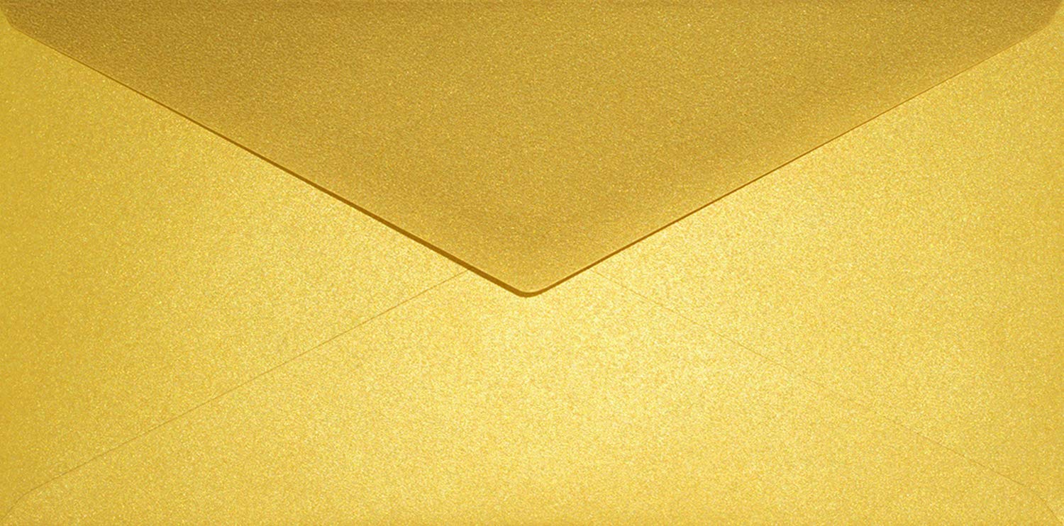 Netuno 100 sobres largos dorados nacarados DIN DL 110x220mm 120g Aster Metallic Cherish solapa engomada puntiaguda sin ventana metalizados americanos para invitaciones tarjetas boda facturas folleto
