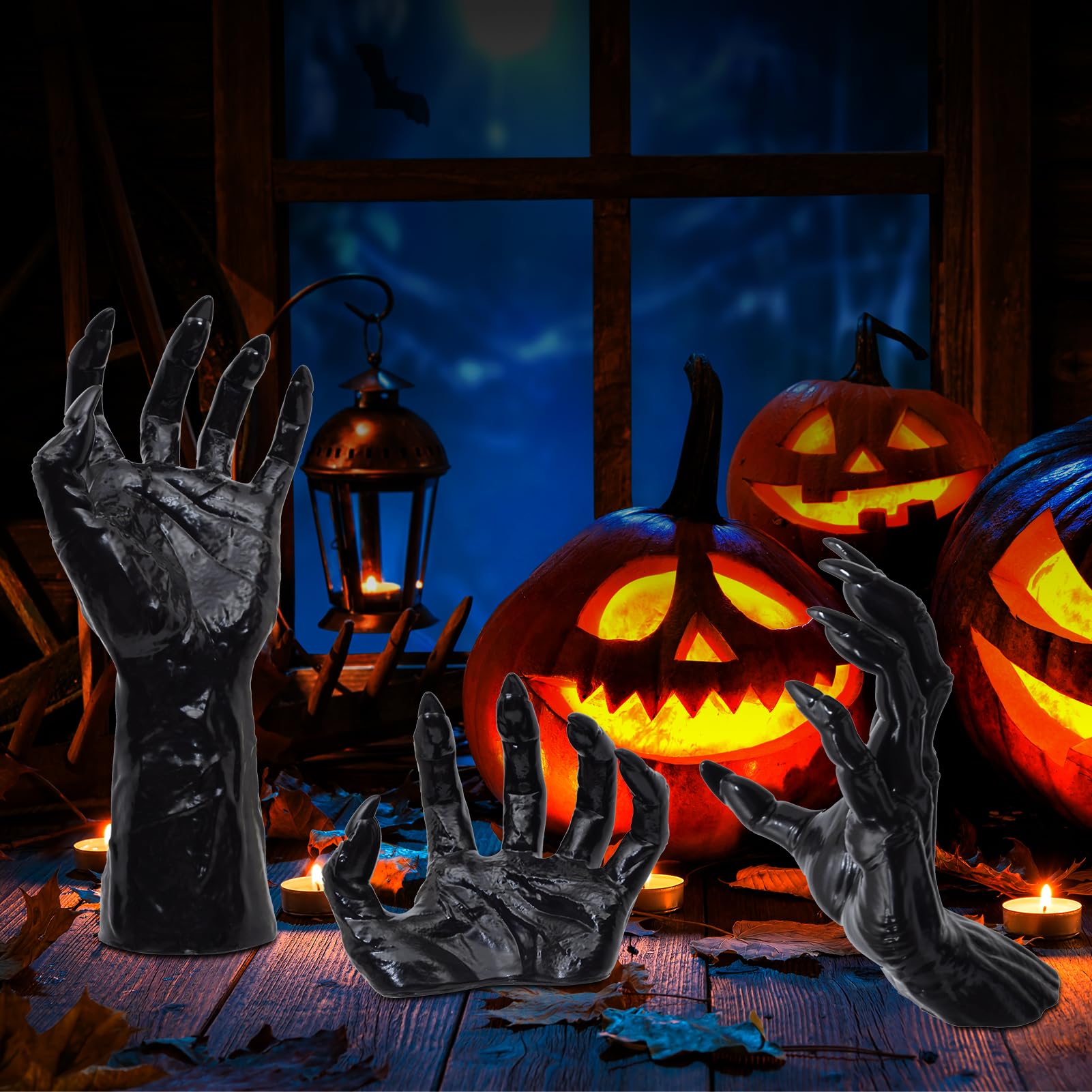 Dekoracje na Halloween Gotycki wystrój wnętrz: zestaw 3 naściennych przerażających sięgających dłoni z zapalonymi świecami do gotyckich dekoracji ściennych