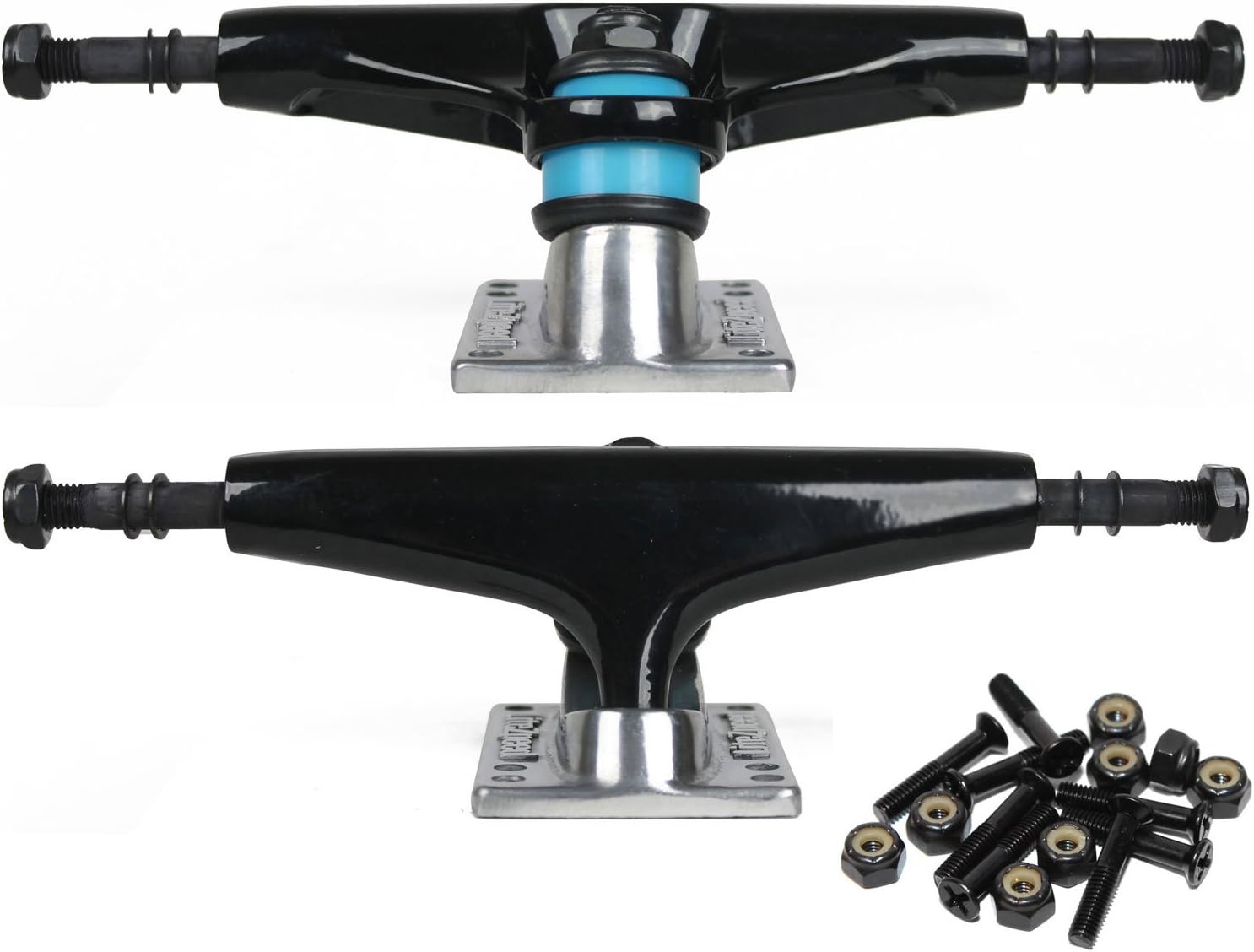 Skateboard Trucks 5.25 (8.0" Axle) Black Silver Pair + Free Hardware