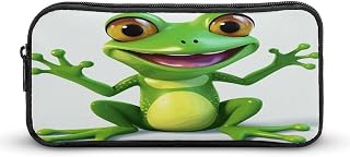 Green Frog Large Pencil Case Pouch Big Capacity for Office | Soft Stationery Pen Marker Bag with Zipper, Wide Opening, Travel Portable Makeup Storage Organizer, Supplies for Men, Women