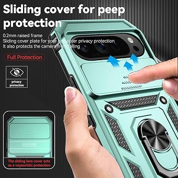 Pixel 9 Pro XL用ケース、スクリーンプロテクターとカメラカバー付き、軍用グレード 16フィート落下試験済みカバー マグネットキックスタンド保護ケース Google Pixel 9 Pro XL用、グリーン