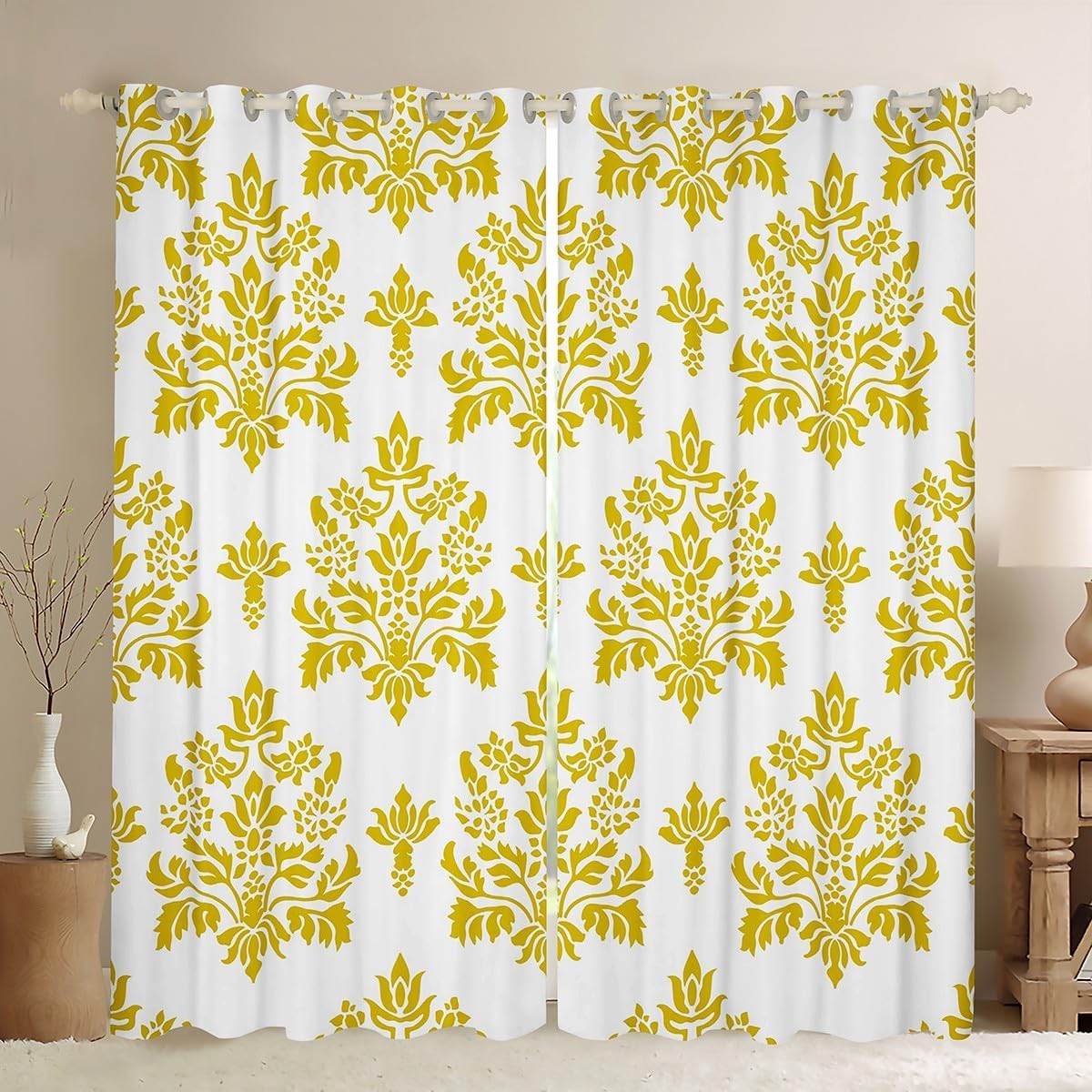 Erosebridal Vintage Damask Curtains 42"x84",Antique Baroque Victorian Goth Window Curtains Drapes for Women Men Adults,Boho Bohemian Blue Damask Window Treatments,Gothic Floral Decor