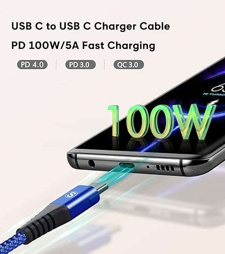 Miniatura 10 de Cable USB C a USB C 2 unidades de 10 pies PD 100 W, iPhone 15 cable de carga rápida compatible con MacBook iPad Pro Air 4 5 Mini 6, iPhone 15 Plus15