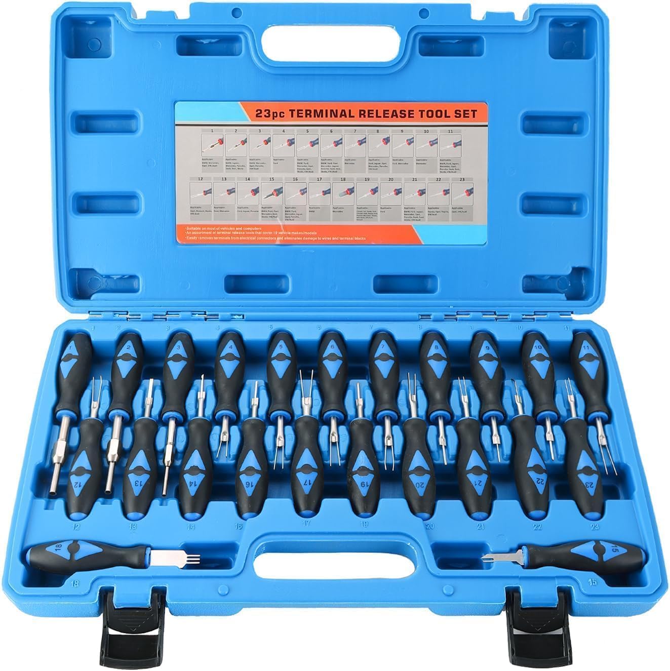 DASBET 23-TLG Terminal Release Kit | Entriegelungswerkzeug KFZ-Stecker, Auspinnwerkzeug Set für amerikanische und importierte Fahrzeuge, inkl. Transportkoffer