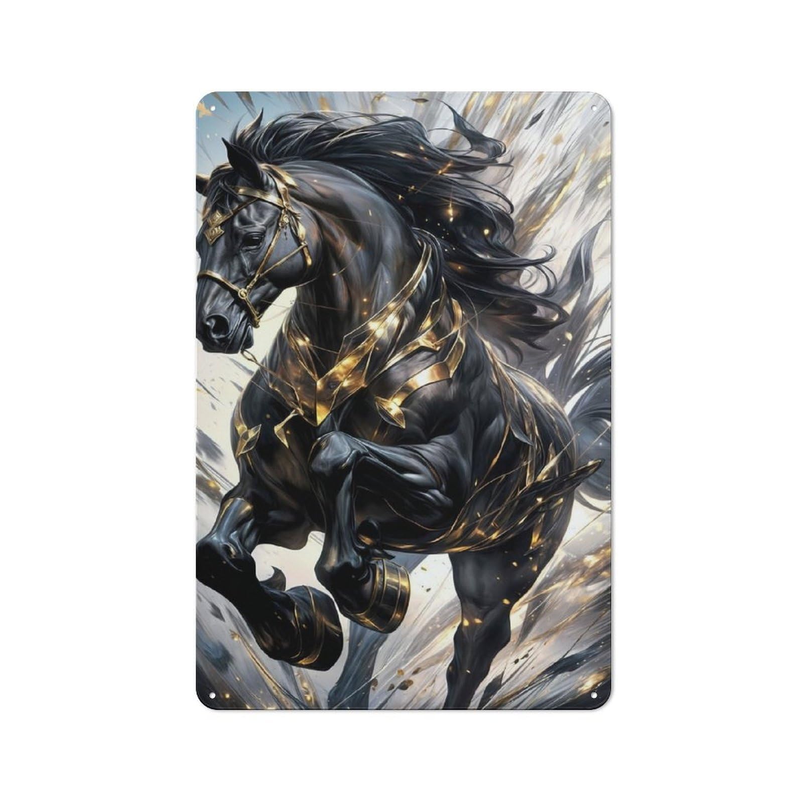 Junmoney Majestic Black Horse Tin Sign 30X20cm For Workshop Wall, Rustic Wall Decor, Suited To Workshop Decor Fans