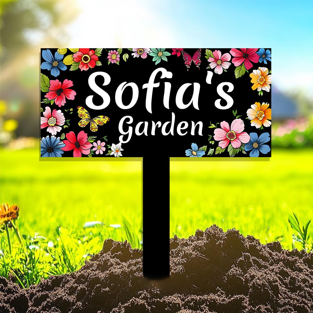 Personalized Metal Garden Sign with Stake,Custom Butterfly Decor for Yard Outdoor,Customized Gardener Family Name Signs,Gardening Gifts Welcome Plaque Decoration for Front Door Patio Lawn Art Outside