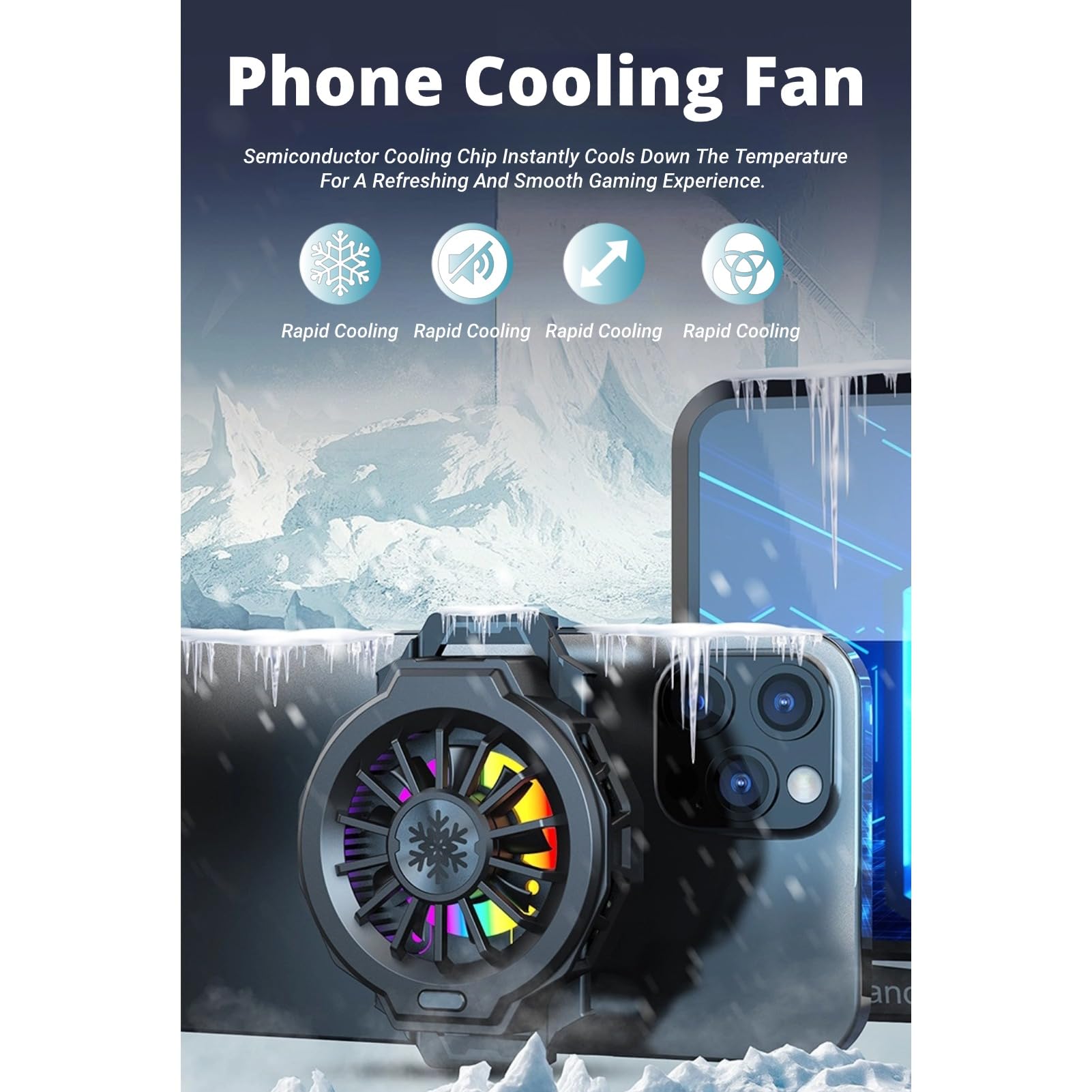 Raffreddatore per Cellulare RGB, Radiatore per Cellulare a Semiconduttore Silenzioso Portatile Leggero Magnetico Ventola di Raffreddamento per Telefono Cellulare Dissipatore di