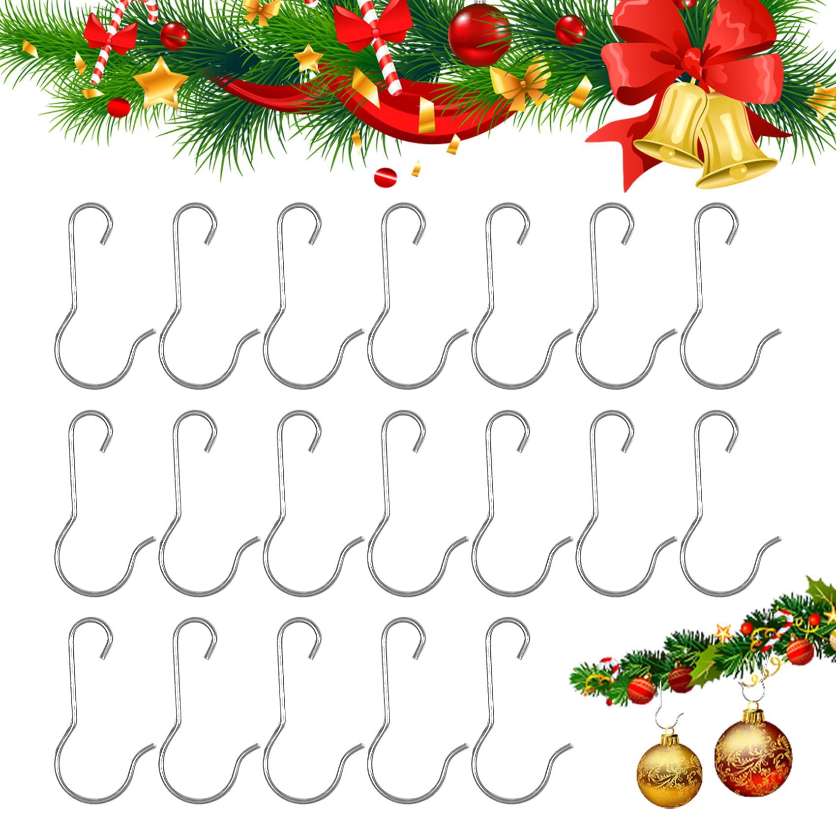 Crochets de décoration de Noël argentés, lot de 100 attaches d'ornements pour sapin