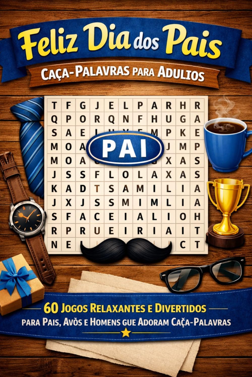 Feliz Dia dos Pais – Caça-Palavras para Adultos: 60 Jogos Relaxantes e Divertidos para Pais, Avôs e Homens que Adoram Caça-Palavras | Presente Perfeito para o Dia dos Pais