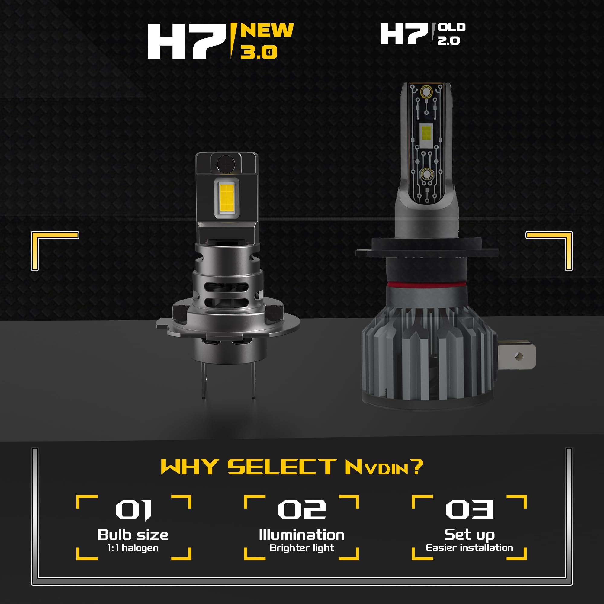 ampoules h7 led 22000lm, lampe de phare 12v pour voiture et moto, taille des halogènes 1:1, montage direct pour les feux de route ou croisement, 6000k blanc