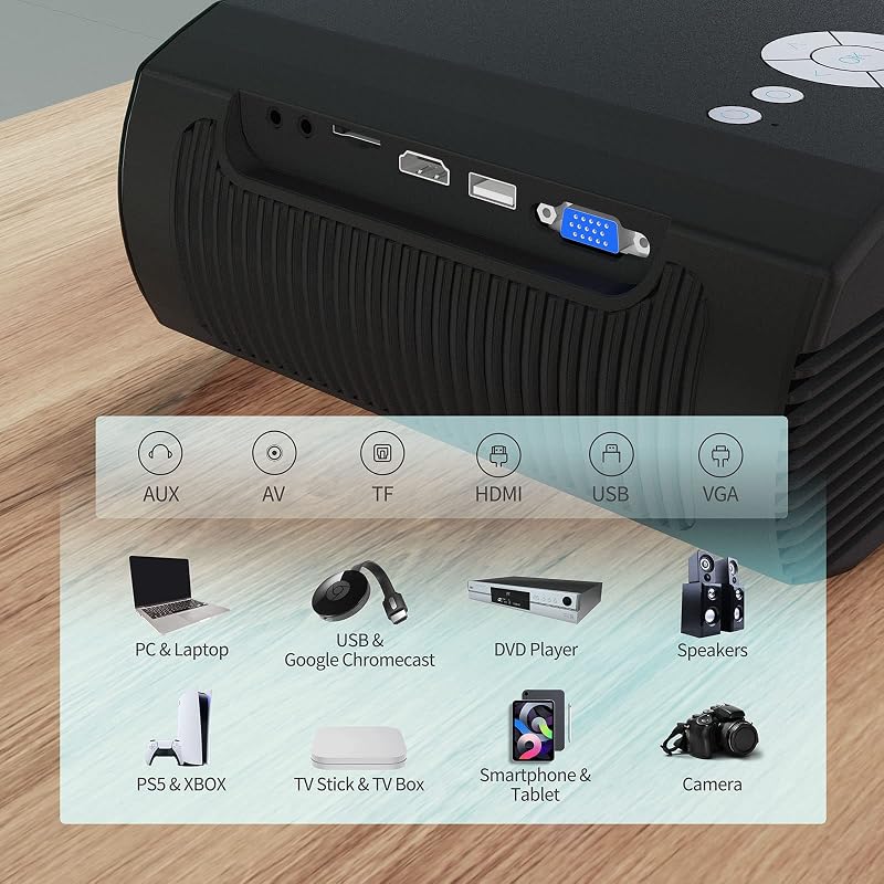 WEWATCH V50 Pro Mini Projektor Full HD 1080P Natív Felbontással, 5G WiFi, Bluetooth, 16500 Lumen, 200" Vetítési Méret, HDMI/USB/VGA Csatlako