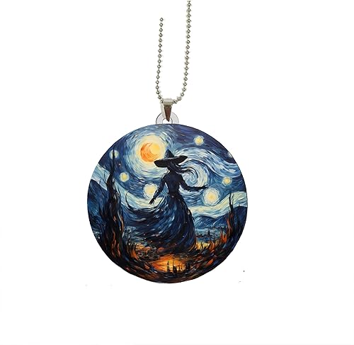 Halloween Witch In Starry Night Ornament Car Rear View Mirror Accessories Christmas Tree Ornament Decoration Hanging Charm Interior Rearview Pendant