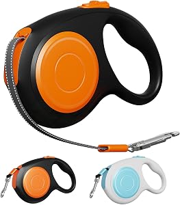 8m Retractable Dog Leash, 26ft Heavy Duty for Large Medium Dogs up to 110 lbs, Double-Sided Reflective Tape for Night Safety, Ergonomic One-Hand Brake，Cold-Weather ABS casing(Black)
