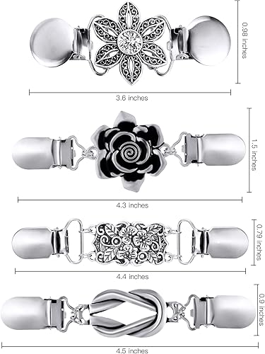 Vista 3 de Jetec -4 clips de chal de suéter vintage, estilo retro, para mujer, niña, clips de cárdigan camisa, broches de 4 estilos