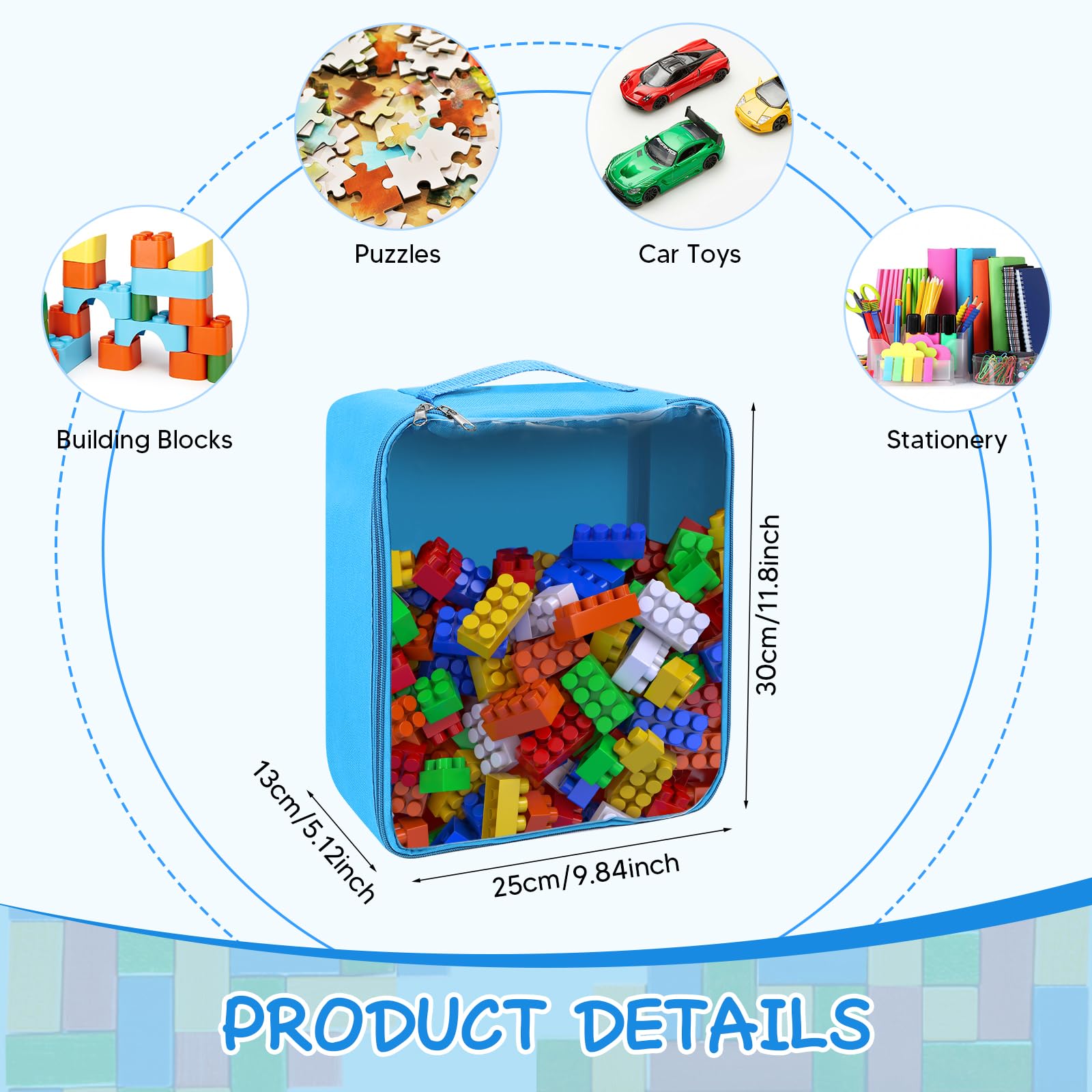 Paquete de 8 bolsas de almacenamiento de juguetes con cremallera, bolsas organizadoras de PVC transparente, organizador de almacenamiento de juguetes reutilizables con asa portátil, bolsas