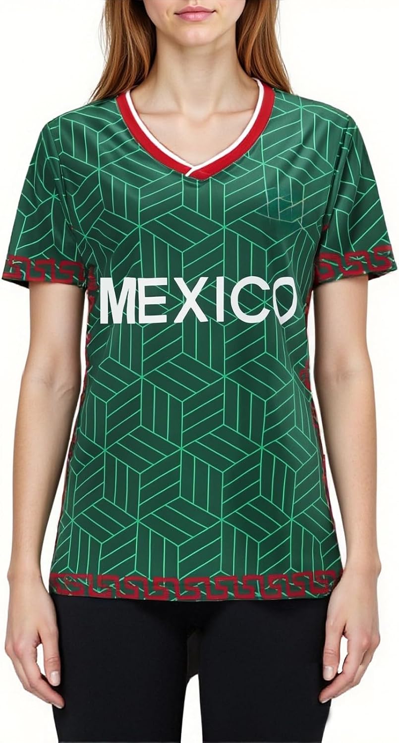 Mexico Women Soccer Jersey Mexican Fan Jerseys Outdoor Football V Neck Short Sleeve Tops Summer T-Shirts